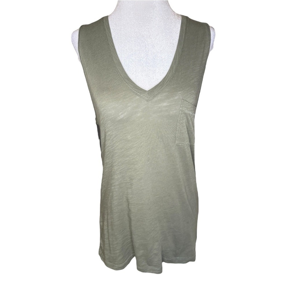 Madewell Olive Green Pocket V-Neck Sleeveless Tank Top Size Small NWOT